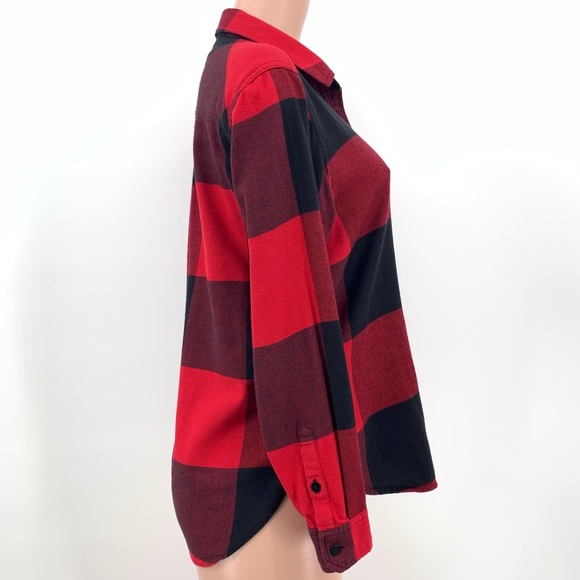 Athleta Red Checkered Print Flannel Button Down Shirt - Picture 3 of 9